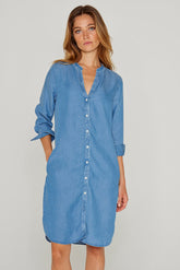 LAURAST – Tencel Dress with Mandarin Collar and 3/4 Sleeves – Straight Cut – Women